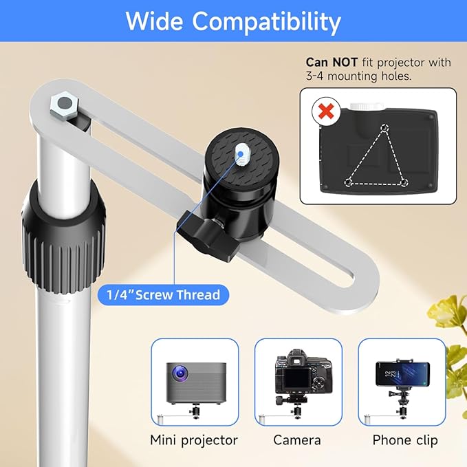 suptek Projector Stand Against Wall Hidden Stand, 360°Swivel, Height Adjustable, Mini Projector Mount Bracket, Compatible with Home Office Video Vlog DVR Camera, PR001FPW