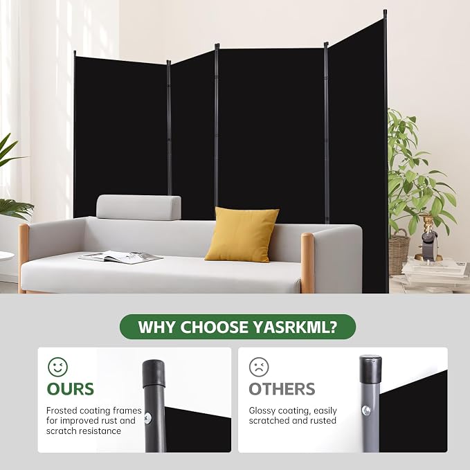 4 Panel Folding Room Divider, Sturdy Frame Freestanding Wall Divider | - Image 2