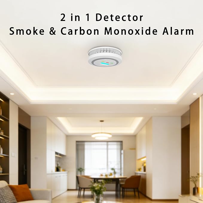 Virtue Sensor Smoke & Carbon Monoxide Detector, 2-in-1 CO Detector Alarm for Home Garage RV with LCD Display Safety Alarm System Audible and Visual Alert