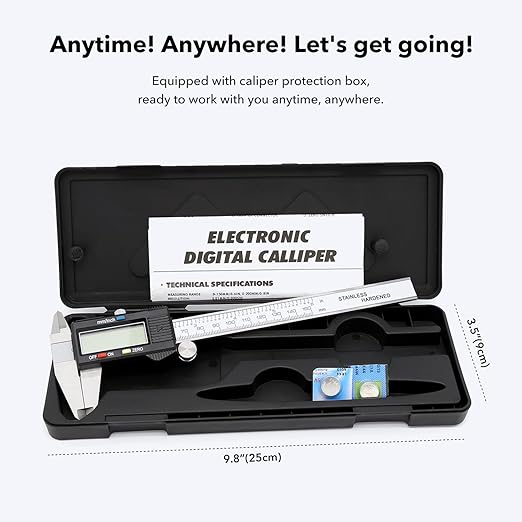 Digital Caliper Precise Measuring Tool, Vizbrite 6 inch Stainless Steel Electronic Vernier Calipers with Auto-Off Large LCD Screen, Accurate to ±0.001in/0.01mm, Easy Use Caliper
