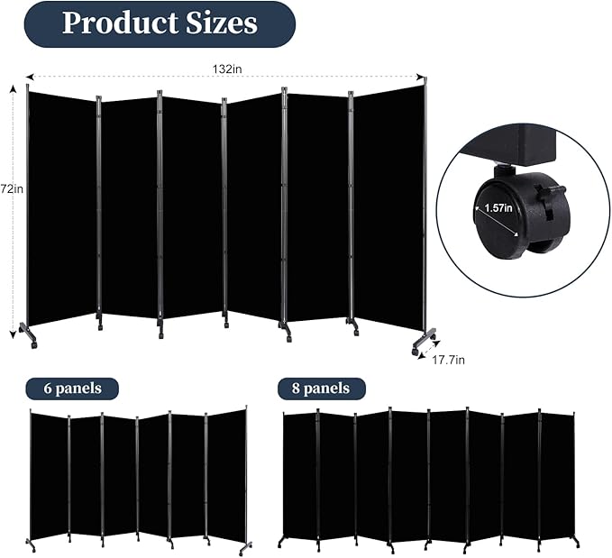 Room Divider 6 Panel-132''Wide Folding Privacy Screen, Large Partition Wall | - Image 5