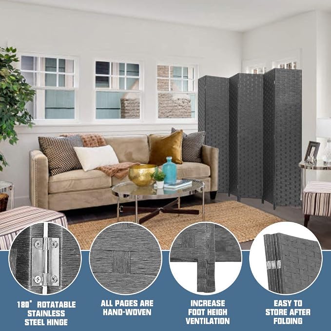 Room Dividers and Folding Privacy Screens 6 Panel 6 ft Foldable Portable Room - Image 2