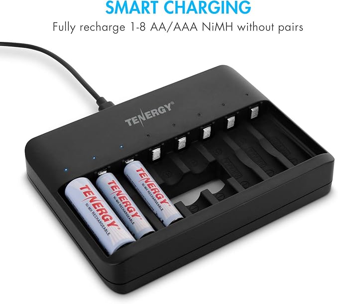 Tenergy TN477U 8-Bay Fast Charger for NiMH/NiCD AA AAA Rechargeable Batteries with 8pcs 1000mah AAA Rechargeable Batteries
