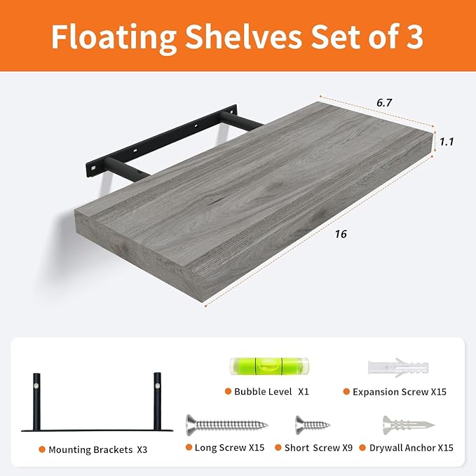 Floating Shelves for Wall Set of 3, Invisible Brackets, Water Resistant Surface - Image 2