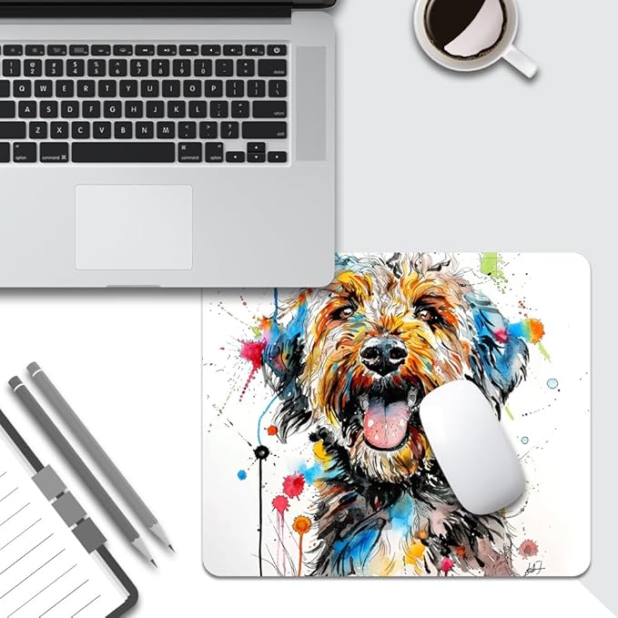 A Dog with Messy Drawings Square Mouse pad, Texture, Waterproof, Anti Slip Rubber Base, Computer Mouse pad, Laptop Mouse pad