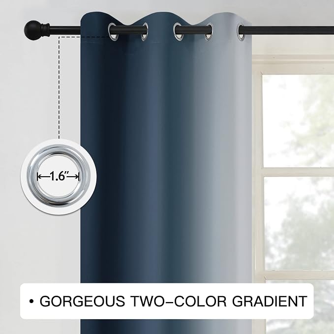 COSVIYA Grommet Room Darkening Ombre Navy Blue Curtains W42xL72 inch | Navy and - Image 3