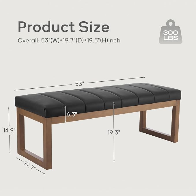 52.7" Bedroom Bench for End of Bed, Faux Leather Entryway Bench | Modern - Image 2