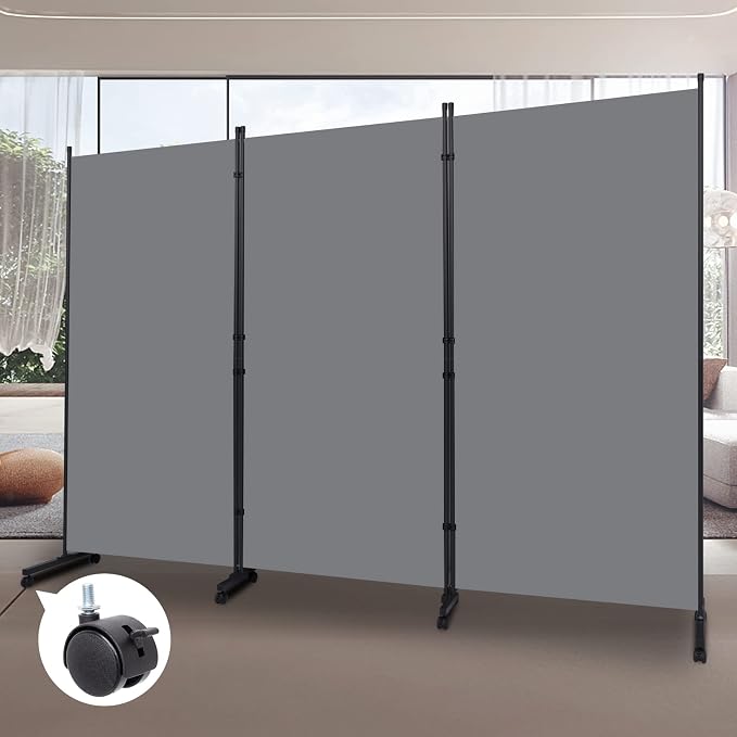 Room Divider 102'' Wide Folding Privacy Screen, 3 Panel Wall Divider w/Wheel | by HOMSCREENER
