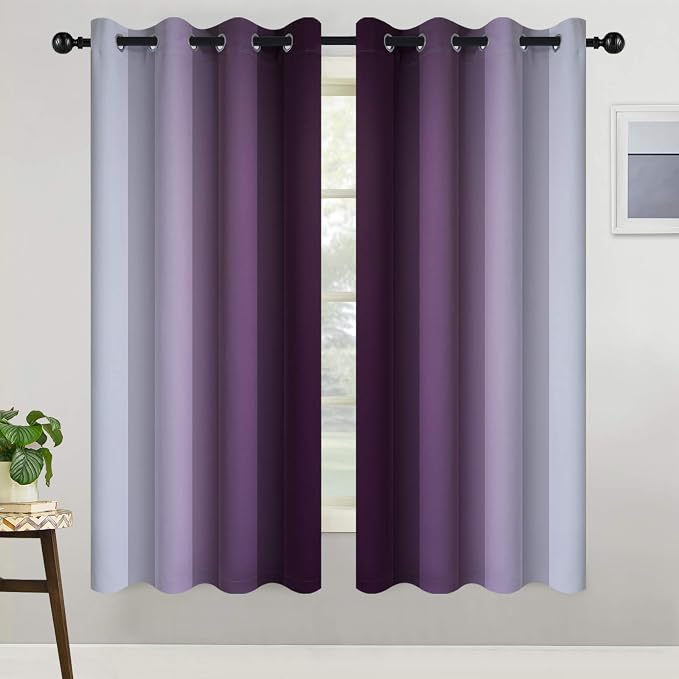 COSVIYA Grommet Room Darkening Ombre Purple Curtains W52xL63 inch | Purple and - Image 2
