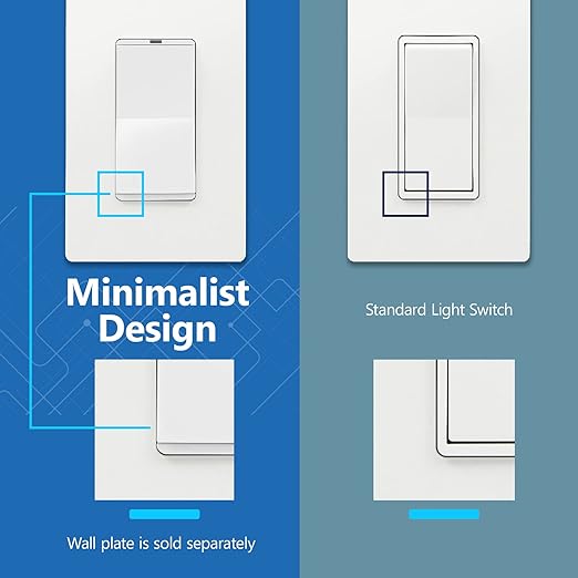 LIDER Minimalist Design Matte Finish Lighted Decorator Switch, Frameless Paddle Light Switch with Locator Light, Grounding Screw, 15A 125V, UL Listed, LS15-1P-W5P, White, 5 Pack