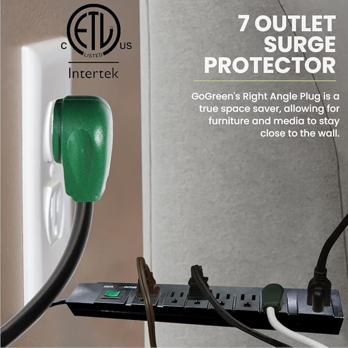 GoGreen Power Inc. (G-17636BK-2) 7 Outlet Surge Protector, 6FT Cord, Black, 2 Pack