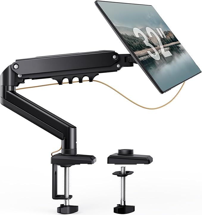 SIAGO Single Monitor Stand, 15 to 32 Inch Monitors Arm, Adjustable Mount with C-Clamp and Grommet Installation, Made of Iron and Al, VESA Monitor Stand for Desk - Fits 4.4 to 19.8lbs Monitors