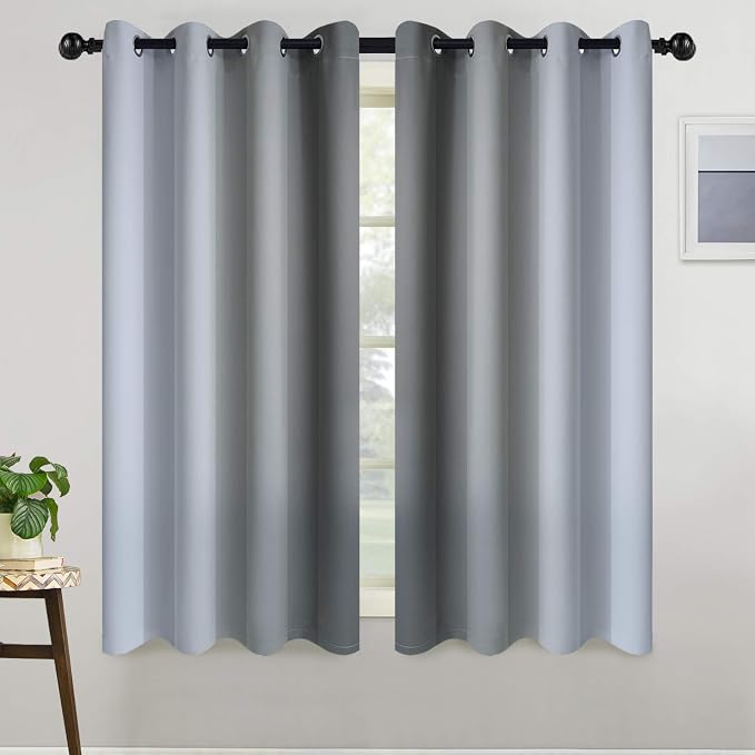 COSVIYA Curtains & Drapes Grommet Ombre Grey/Gray Curtains W52 x L63 Inch | - Image 2