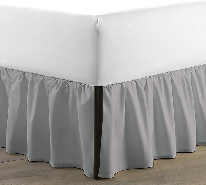 SKY BEDDINGS - Full Size Ruffled Bed Skirt with Split Corners - 12 Inch Drop Dust Ruffle Bed Skirt with Platform Three Sided Coverage - 100% Microfiber, Light Grey