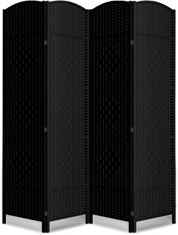 4 Panel Folding Room Divider, Woven Privacy Screen, handcrafted diamond pattern by cocosica