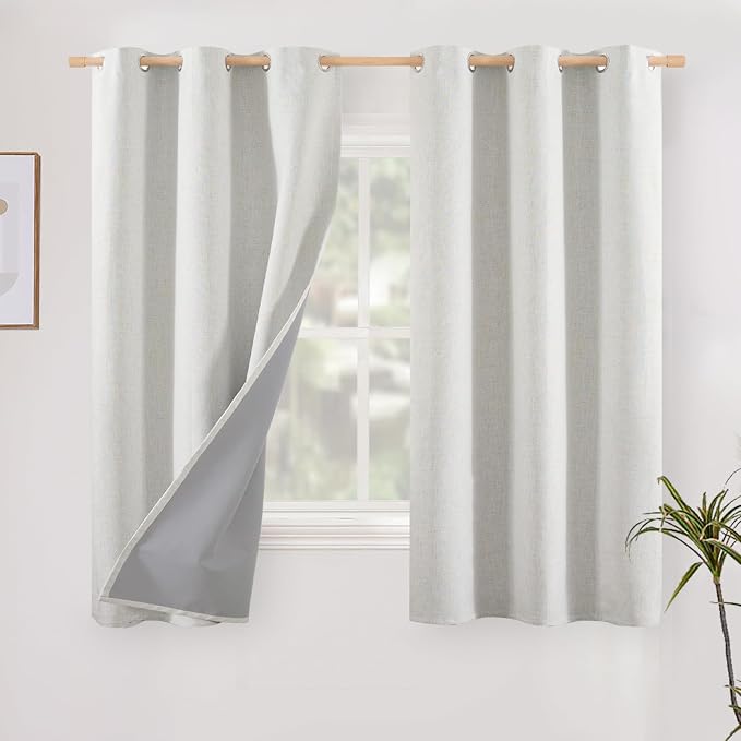 YoungsTex Ivory Linen Blackout Curtains 40 Inches Long, Short Thermal Insulated by YoungsTex