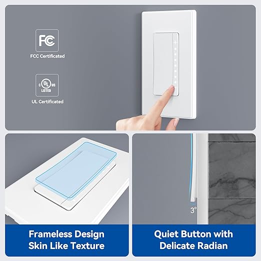 ELEGRP Dimmer Switch, Digital Dimmer Light Switch for LED Lights 150W, INC/HAL 450W, 3 Way LED Dimmer Switch, Needs Neutral Wire, Wall Plate Included, UL Listed, 1 Pack, Matte White