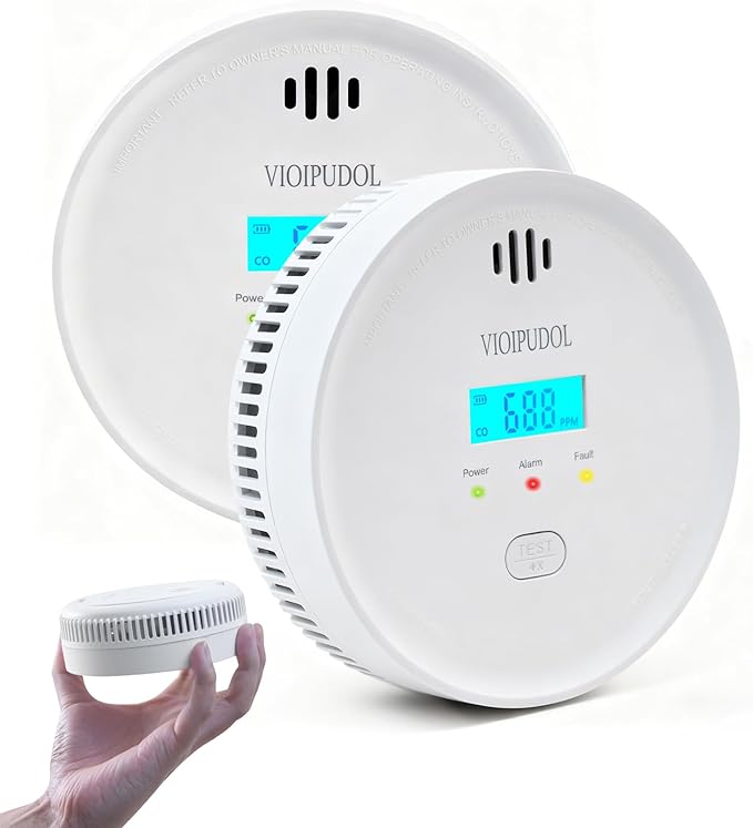 Smoke and Carbon Monoxide Detector with Digital Display, 10-Year Lifespan with Replaceable Lithium Battery, Photoelectric Fire Alarm and Electrochemical CO Alarm with Test/Silence Button, 2 Pack