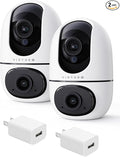 virtavo XD1 Indoor Pet & Baby Camera, No Subscription Required, Dual-Lens 360° PTZ, Motion Tracking, 2-Way Audio, Night Vision, Cloud/SD Storage, Phone App, WiFi, 2-Pack, Power Adapter Included