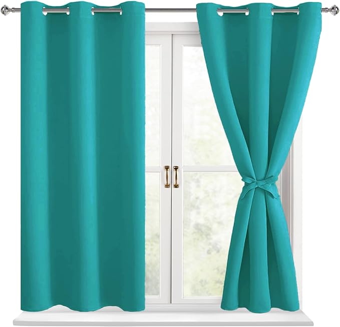 Blackout Curtains for Bedroom, Peacock Teal, 42 x 45 Inch, 2 Panels | Thermal by Hiasan