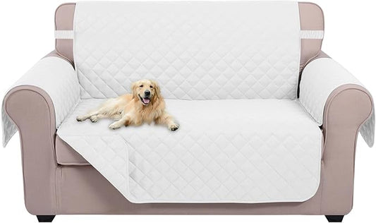 U-NICE HOME Loveseat Sofa Cover Reversible Couch Covers for 2 Cushion Couch for Dogs Furniture Protector Cover with Elastic Straps Water Resistant(Loveseat Small, White/White)