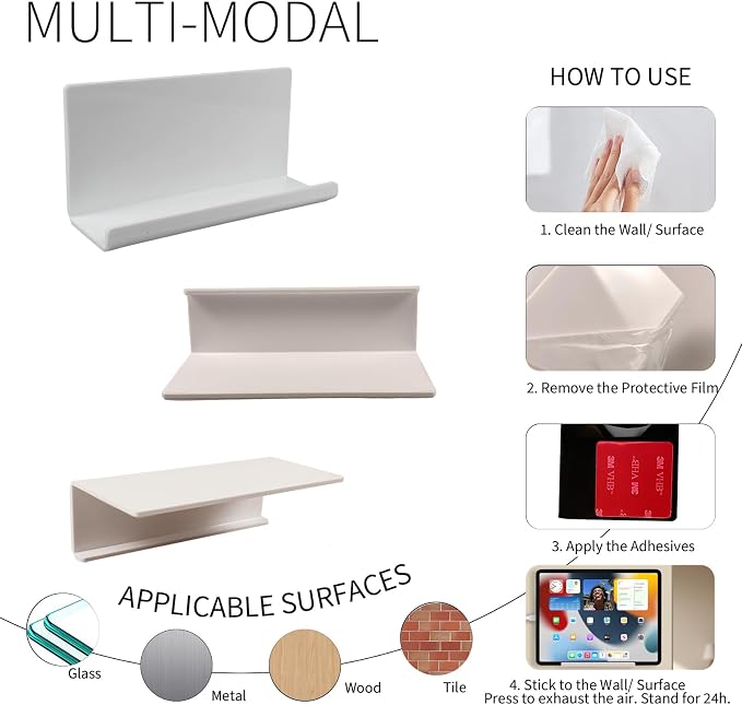 Adhesive Tablet Wall Mounted Phone Holder Acrylic Floating Shelves, eReader - Image 3