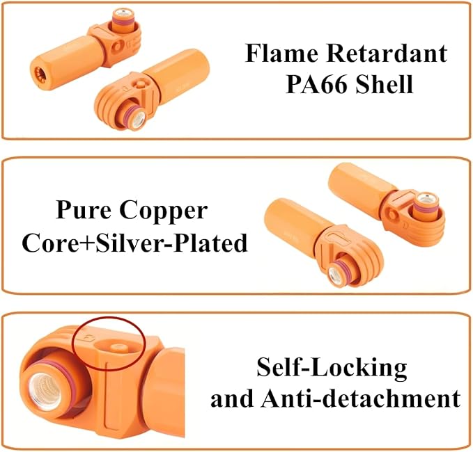 IP67 Waterproof EV Battery Container Connector Right Angle 150A 35mm² HV Energy Storage Plug,1PC (Orange, 150A)