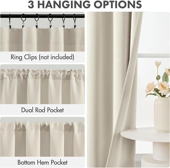 MIULEE 4 Panels Set Cream Beige Blackout Curtains 63 Inch Length Bedroom | - Image 2