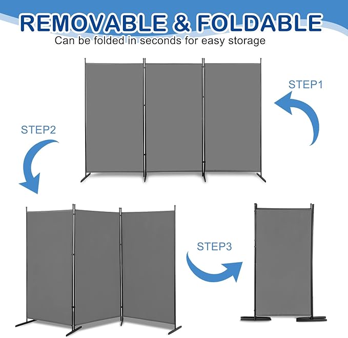 6ft Folding Room Divider Privacy Screens, 3 Panel Freestanding Wall Divider - Image 4