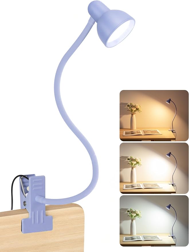 Clip on Lamp USB Reading Light, 3 Color Modes Purple | 10 Brightness Dimmable - Image 8
