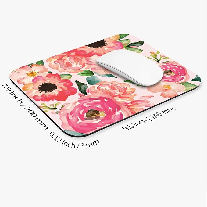 Armanza Square Mouse Pad Pink Watercolor Flower, Personalized Premium-Textured Custom Mouse Mat Design, Washable Mousepad Cloth, Non-Slip Rubber Base Computer Mouse Pads for Wireless Mouse