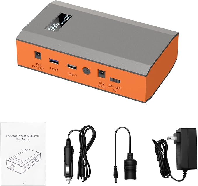 Portable Power Bank with AC Outlet, 65W 110V Portable Laptop Charger Battery Bank 23400mAh External Battery Pack Backup Power Source for Outdoor Tent Camping RV Home Office Smart Devices-Orange