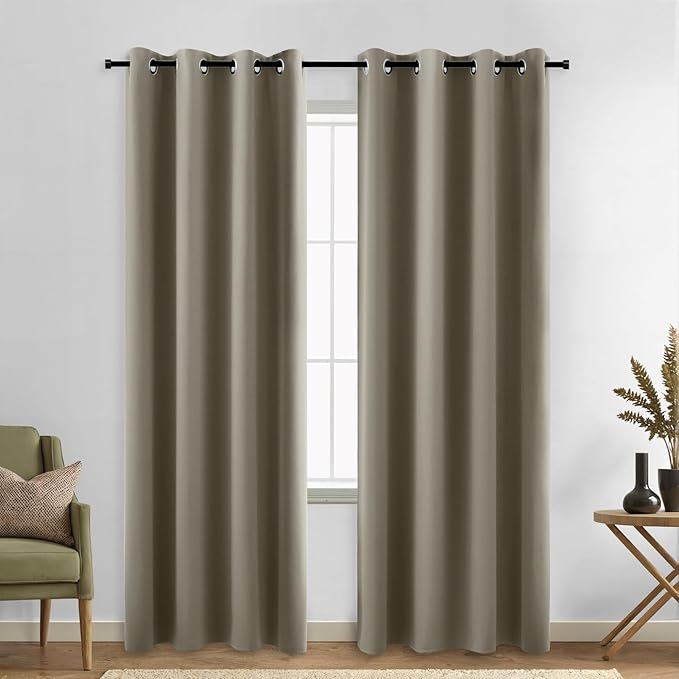 KOUFALL Taupe Curtains 84 Inch Length 2 Panels Set, Grommet Darkening Blackout by KOUFALL