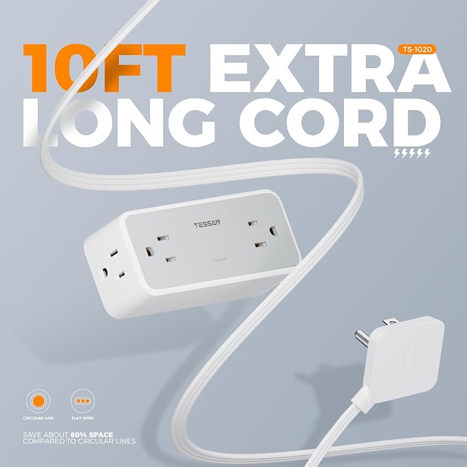 TESSAN Extension Cord 10 FT, Power Strip - Image 3