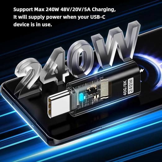 chenyang USB C Connector USB4 Type C 240W Power 40Gbps Data 8K Video Extension Connector Adapter Transparent with LED