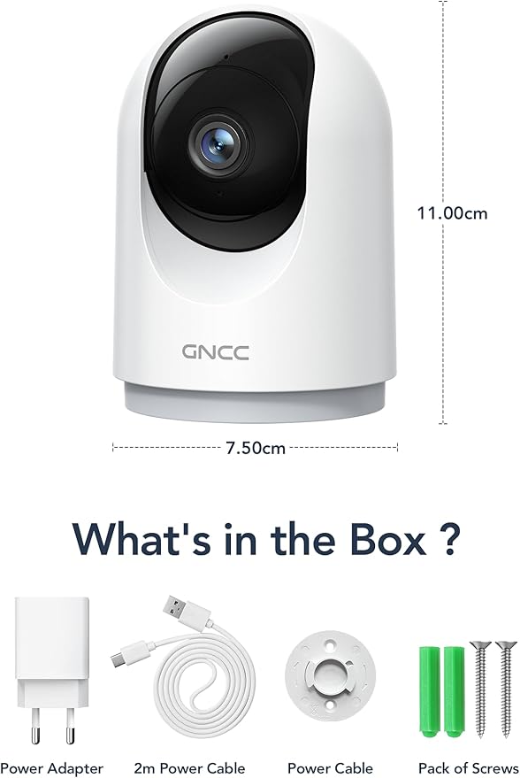 GNCC 2K Security Cameras 4pcs, Home Security Camera Indoor with 360° Motion Detection for Pets/Baby/Dog, Two-Way Audio, Night Vision, 24/7 SD Card Storage, Cloud Storage, Compatible with Alexa
