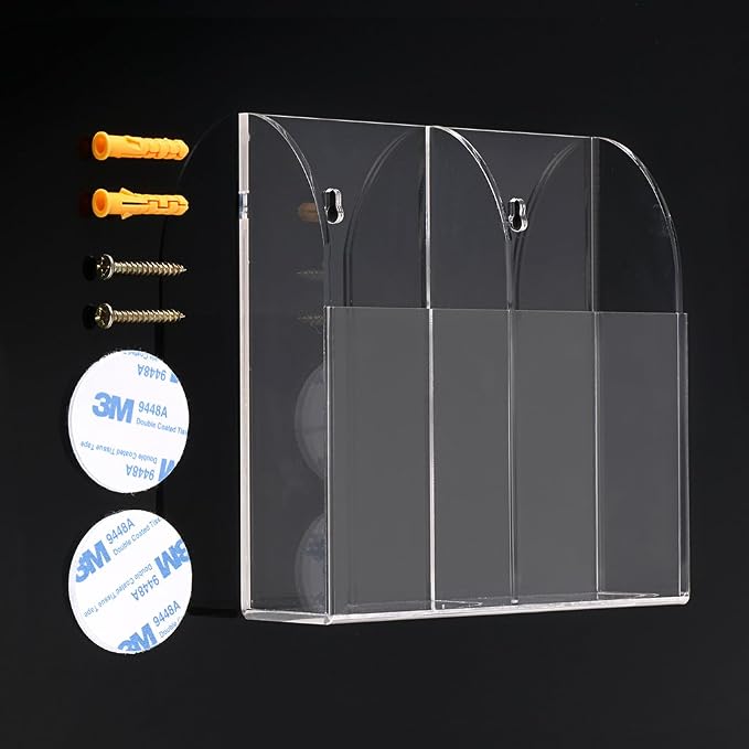Hipiwe Wall Mount Remote Control Holder Acrylic Media Organizer, 2 Slots | - Image 2
