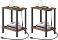 HOOBRO Side Table with Charging Station, Nightstand with 2-Layer Storage Shelves by HOOBRO