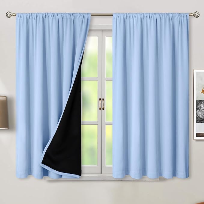 BGment Light Blue 100% Blackout Curtains 45 Inches Long - Image 2