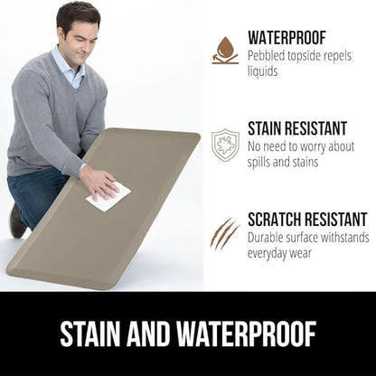 GORILLA GRIP Comfortable Cushioned Kitchen Mats for Floor, Waterproof and Stain Resistant Soft Top, 3/4 Inch Thick Ergonomic Standing Desk Anti Fatigue Mat, Foam Supports Ankles and Feet, 17x24, Taupe