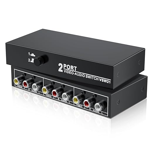 RCA Switch 2 in 1 Out Composite Video L/R Audio Switcher Selector Box 2X1, BolAAzuL 2-Way RCA Switcher - 2 Port AV Switch Box - Plug & Play for N64 PS2/3 Wii Xbox Game Consoles DVD STB TV