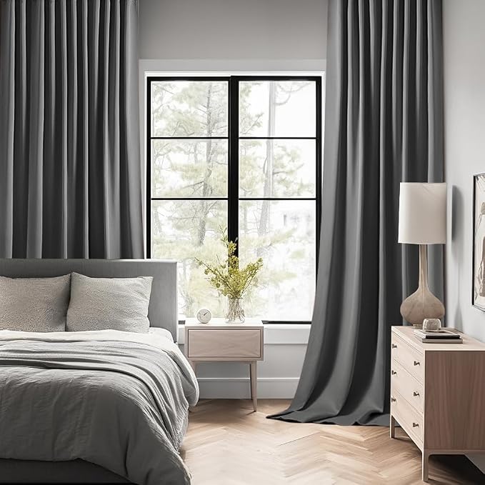 MIULEE Grey Back Tab Blackout Curtains 52x96 Inch Long 2 Panels Set | Rod - Image 2