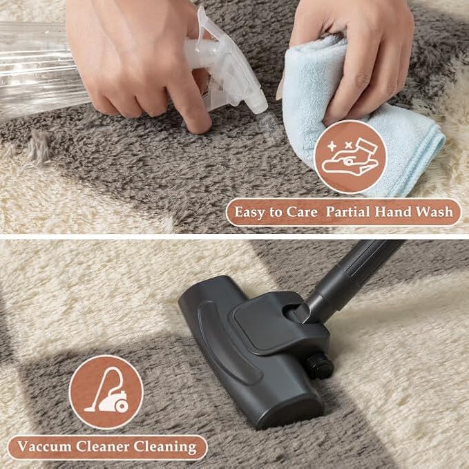 Grey 4x6 Area Rug for Kids Room Soft Fluffy Checkered Shag Carpet | Machine - Image 5