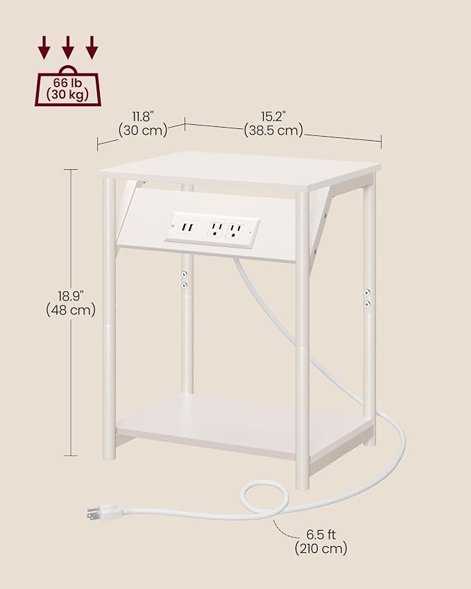 VASAGLE End Table with Charging Station, Small Side Tables | - Image 2