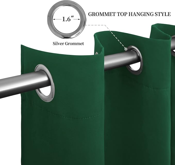 Easy-Going Thermal Grommet Blackout Curtains, 2 Panels 52x96 in, Dark Green | - Image 5