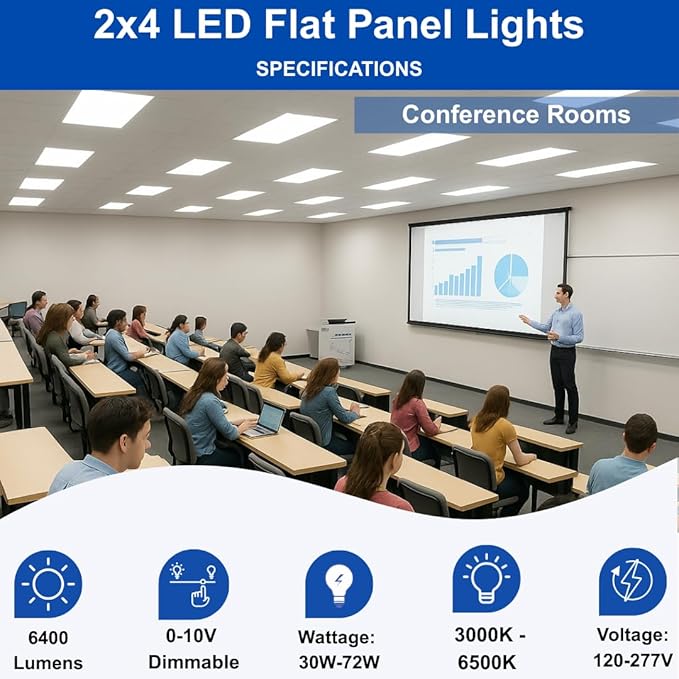 2x4 LED Flat Panel Light – LED Panel Flat Ceiling Light, Dimmable Flicker-Free 2x4 Ceiling Light for Drop Ceilings with Color & Wattage Selectable (Pack of 12)