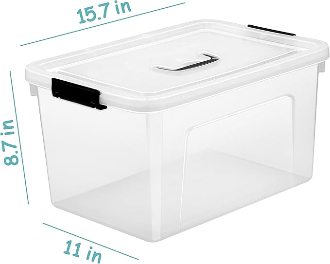 JUJIAJIA 19 Quart Plastic Storage Bins with Lids, 6-Pack Stackable Clear Storage Organizing Box with Handle