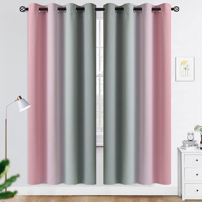 COSVIYA Grommet Ombre Blackout Pink and Grey Curtains, W52 x L72 inch | Room by COSVIYA