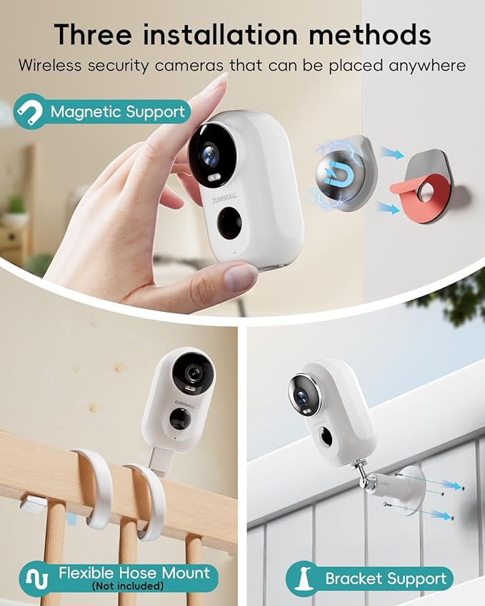 ZUMIMALL Security Cameras Wireless Outdoor, 4 Packs, 2K Cameras for Home Security, Outdoor/Indoor Camera Battery Powered, 2.4G WiFi, Magnetic Mount,3MP Color Night Vision/Siren/PIR/AI/Cloud/Alexa