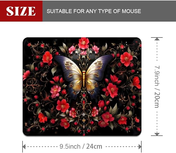 Black Butterfly Square Mouse pad, Texture, Waterproof, Anti Slip Rubber Base, Computer Mouse pad, Laptop Mouse pad
